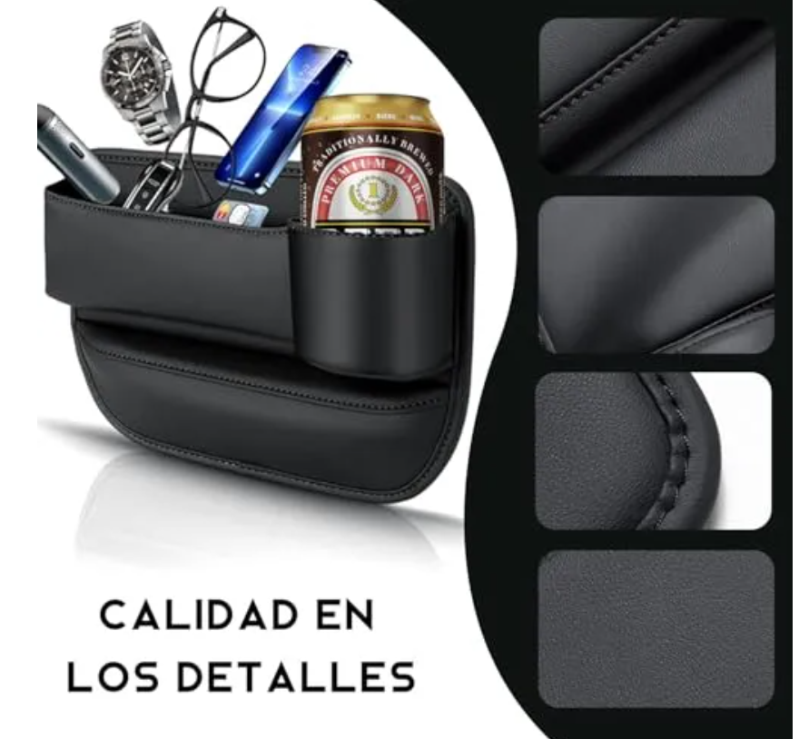 Foto 7 pulgar | Bolsa De Espacio Para Vasos De Cuero Para Asiento De Coche