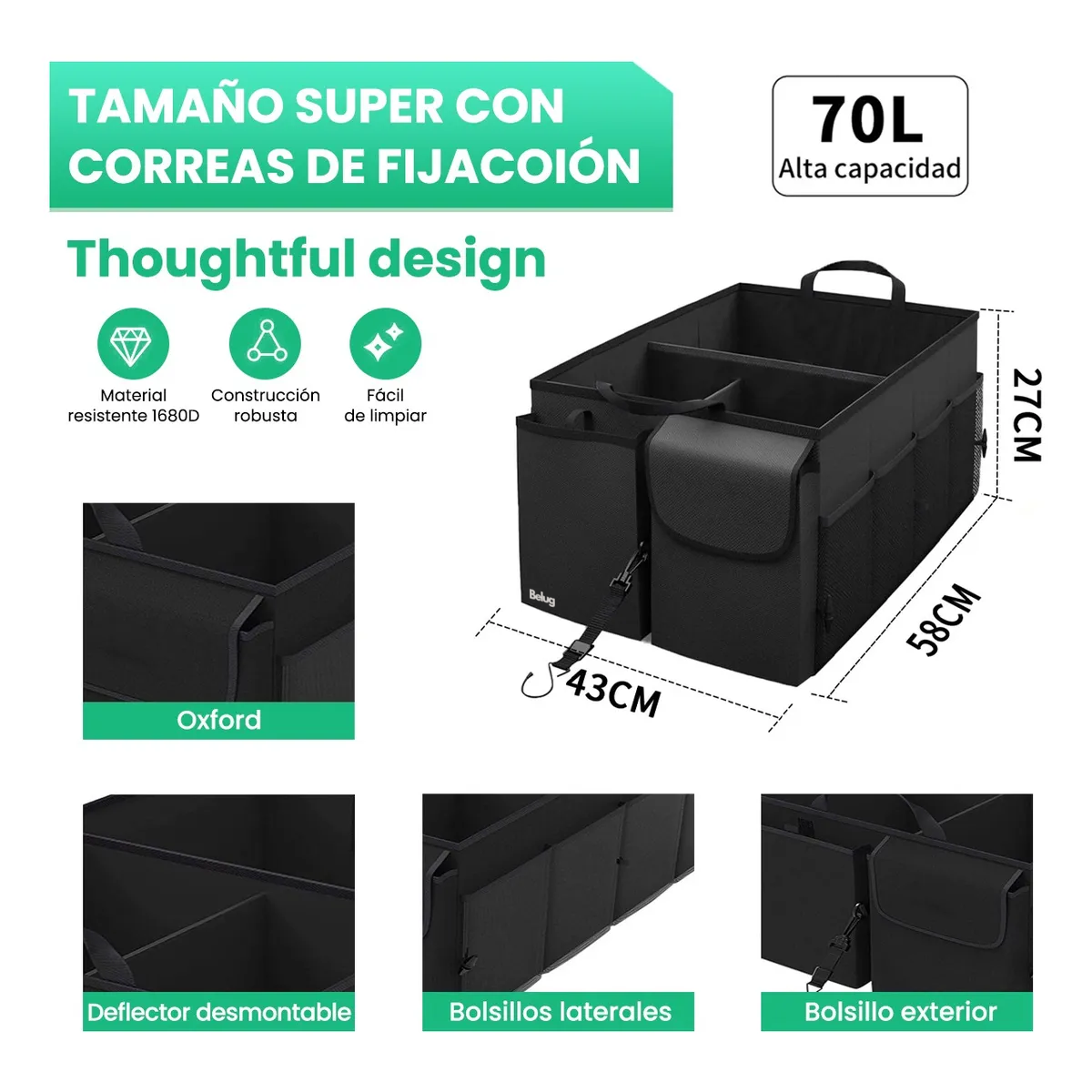 Foto 6 pulgar | Organizador Belug Cajuela Para Auto Accesorios Camionetas Plegable Negro