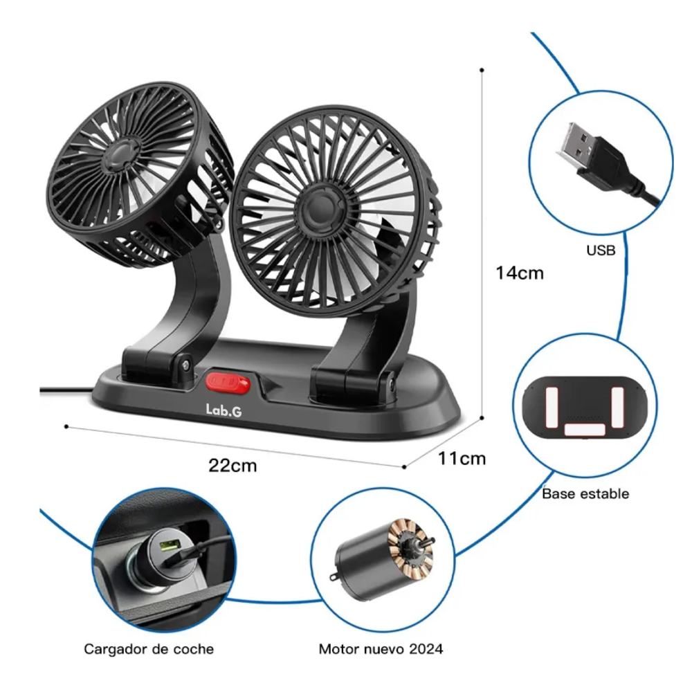 Foto 3 | Ventilador Para Autos De Tablero Lab.g   Negro