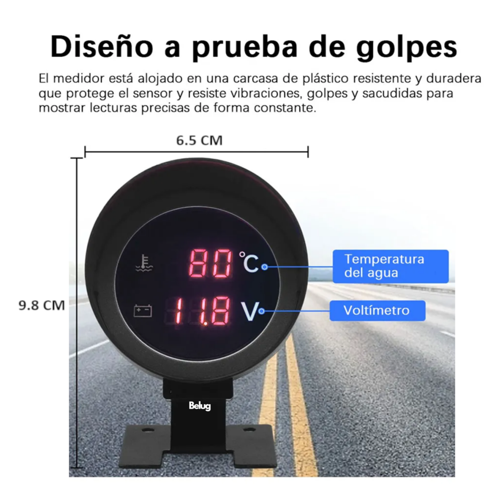 Foto 4 pulgar | 2en1 Medidor Temperatura Auto Digital Voltímetro Con Sensor Belug  Negro