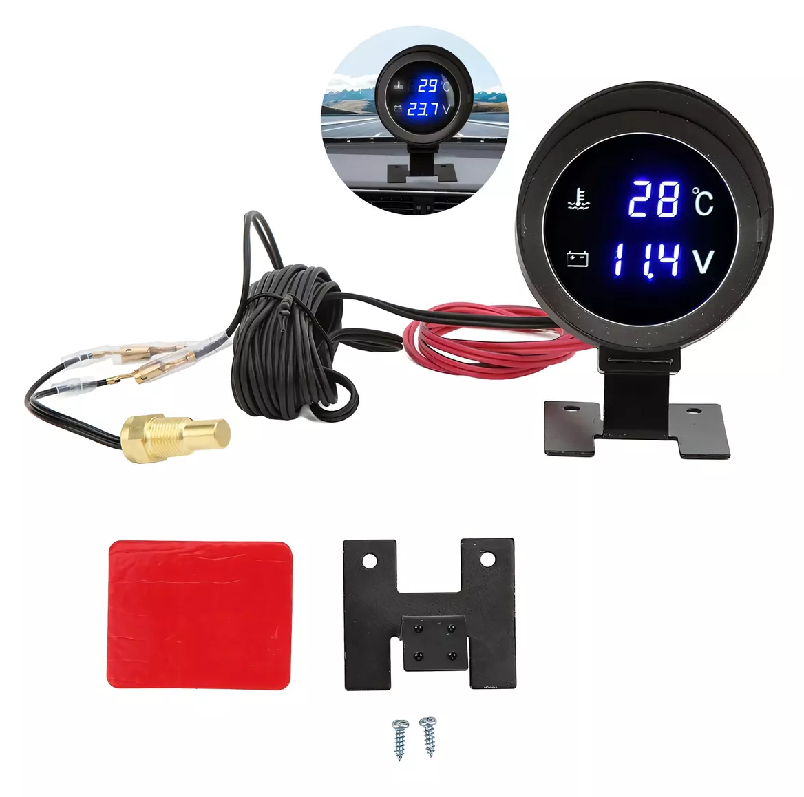 Foto 4 pulgar | Voltímetro Medidor De Temperatura Del Agua Del Coche 12v/24v Negro
