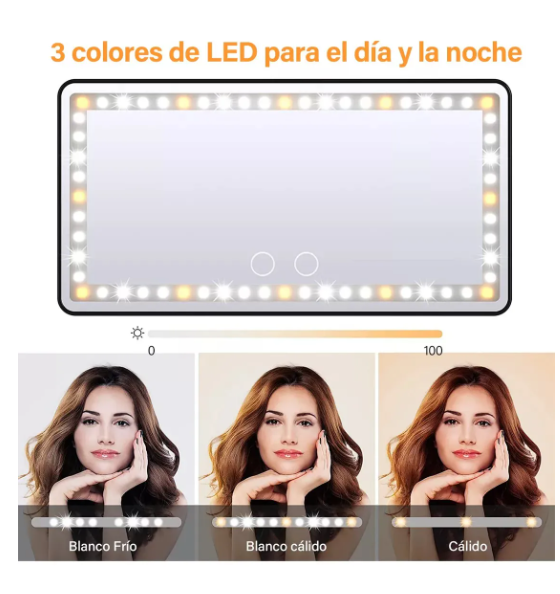 Foto 3 pulgar | Espejo Maquillaje Visera Para Carro Auto Con 3 Modos Luz Led
