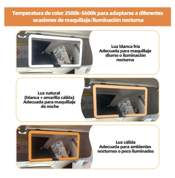 Foto 4 | Espejo Maquillaje Visera Para Carro Auto Con 3 Modos Luz Led
