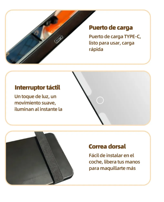 Foto 6 pulgar | Espejo Maquillaje Visera Para Carro Auto Con 3 Modos Luz Led