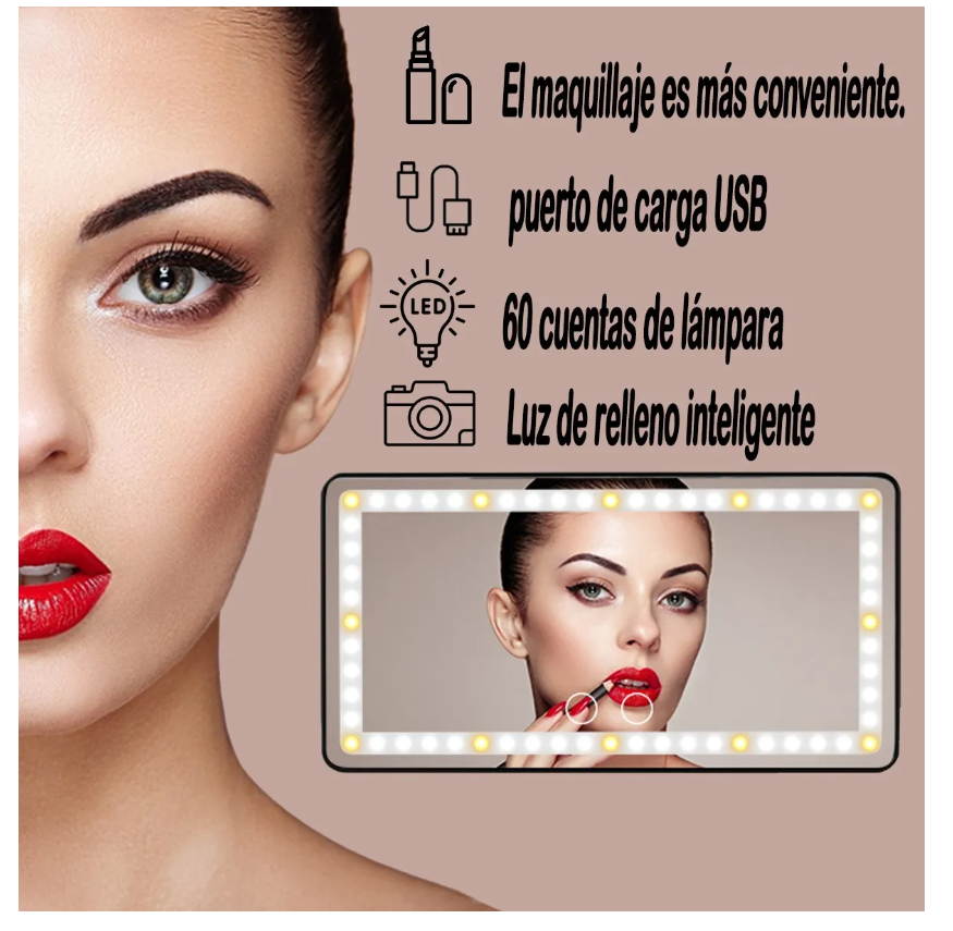 Foto 3 pulgar | Espejo De Maquillaje De Visera De Coche Con Luz, Recargable