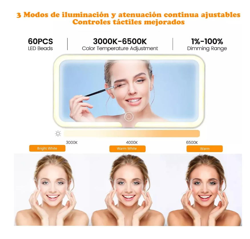 Foto 5 pulgar | Espejo Visera Coche Maquillaje Led 3 Modos Recargable