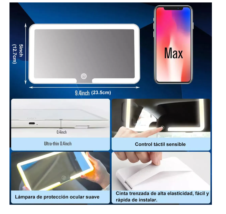 Foto 5 | Espejo Visera Coche Maquillaje Led 3 Modos Recargable