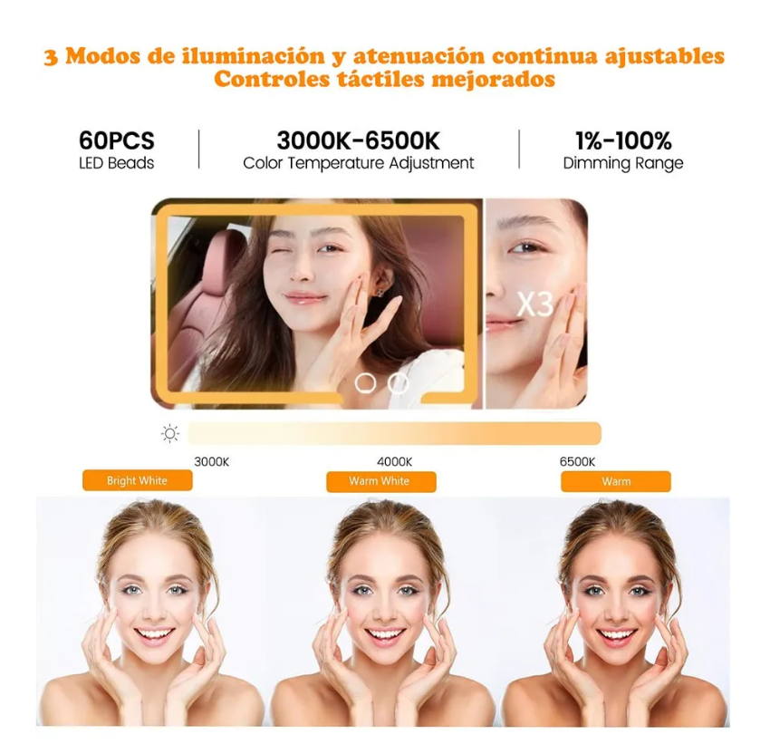Foto 3 pulgar | Espejo De Maquillaje De Visera De Coche Con 3 Modos Luz Led