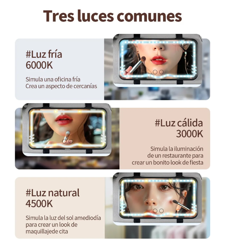 Foto 2 | Espejo De Maquillaje Parasole Para Coche Con 3 Modos Luz Led