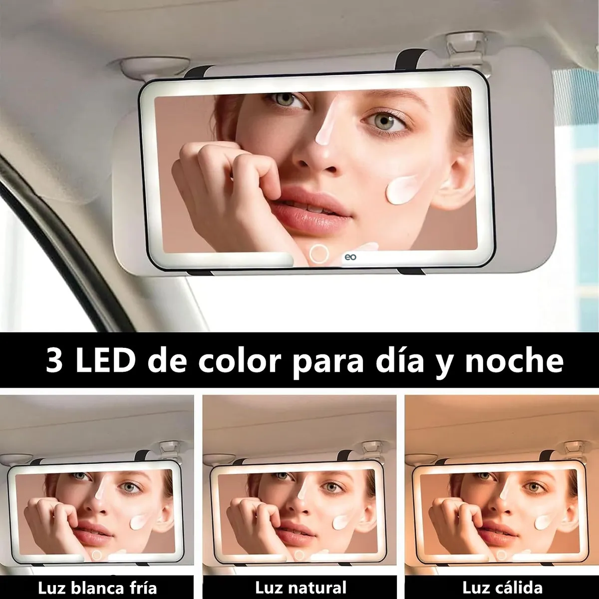 Foto 4 pulgar | Espejo Maquillaje Visera Coche Led Recargable 3 Modos Eo Safe Imports Esi-19985 Blanco