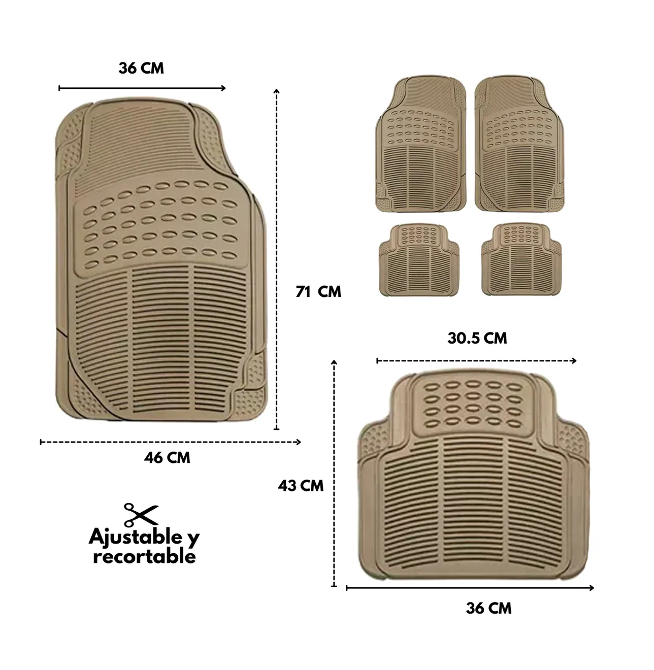 Foto 5 pulgar | 1 Juego Tapetes 4 Pzs Uso Rudo Auto Camioneta Universal Beige