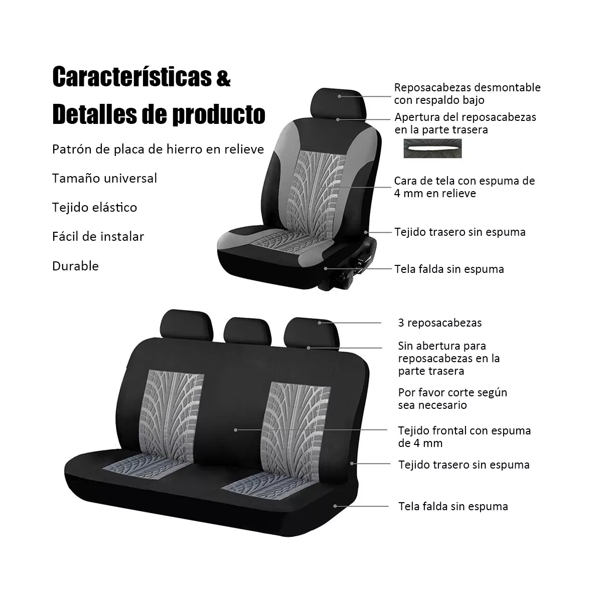 Foto 4 pulgar | Fundas De 5 Asientos De Auto Universal 9 Piezas Eo Safe Imports Esi-14313 Multicolor