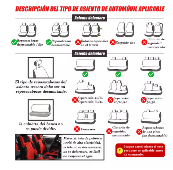 Foto 5 | Fundas Xtellar Para 5 Asientos De Automóvil 9 Piezas Universal Modelo Rojo