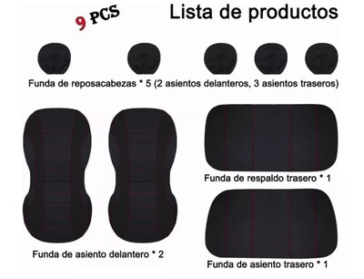 Foto 2 | Fundas Xtellar Para 5 Asientos De Automóvil 9 Piezas Universal Modelo Negro