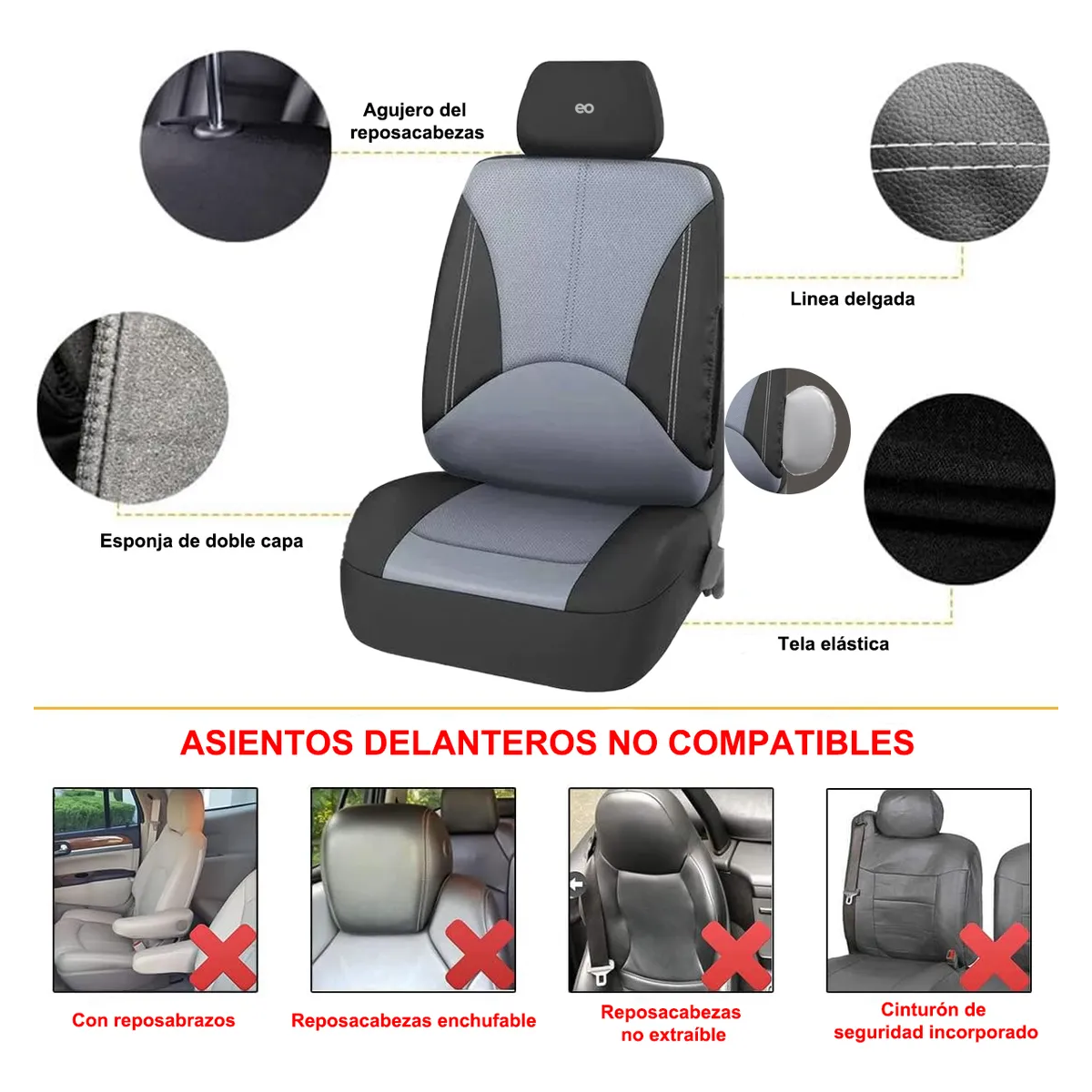 Foto 3 pulgar | Funda De Asiento Cuero Empalme Universal Respirable 9pcs Eo Safe Imports  Esi-19000 Gris