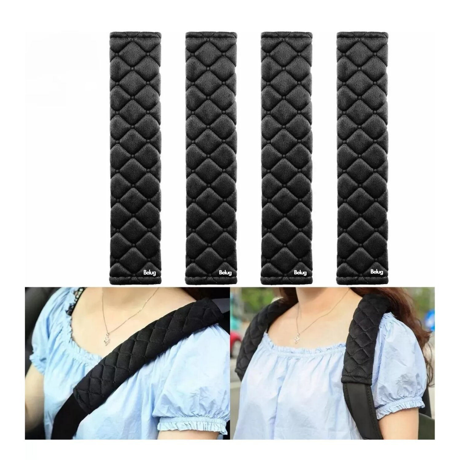 Foto 3 pulgar | Almohadillas Para Cinturón De Seguridad De Automóvil Belug  4 Pcs Negro