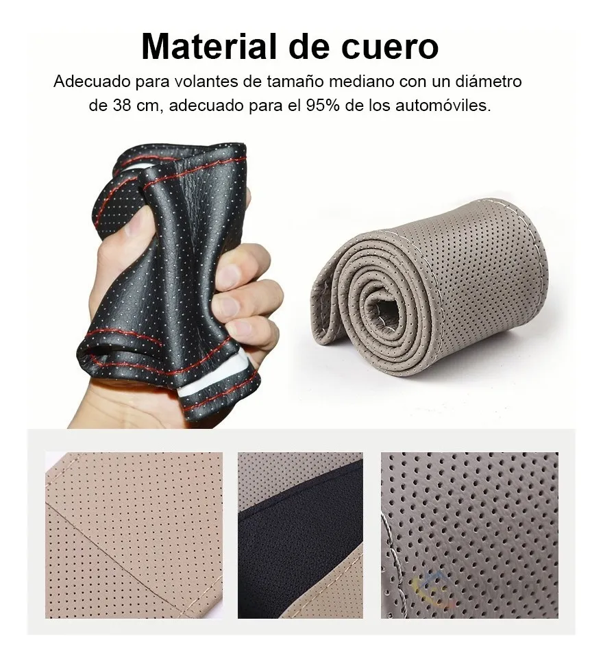 Foto 3 pulgar | Funda De Volante De Piel Genuina Perforada Gris 38 Cm