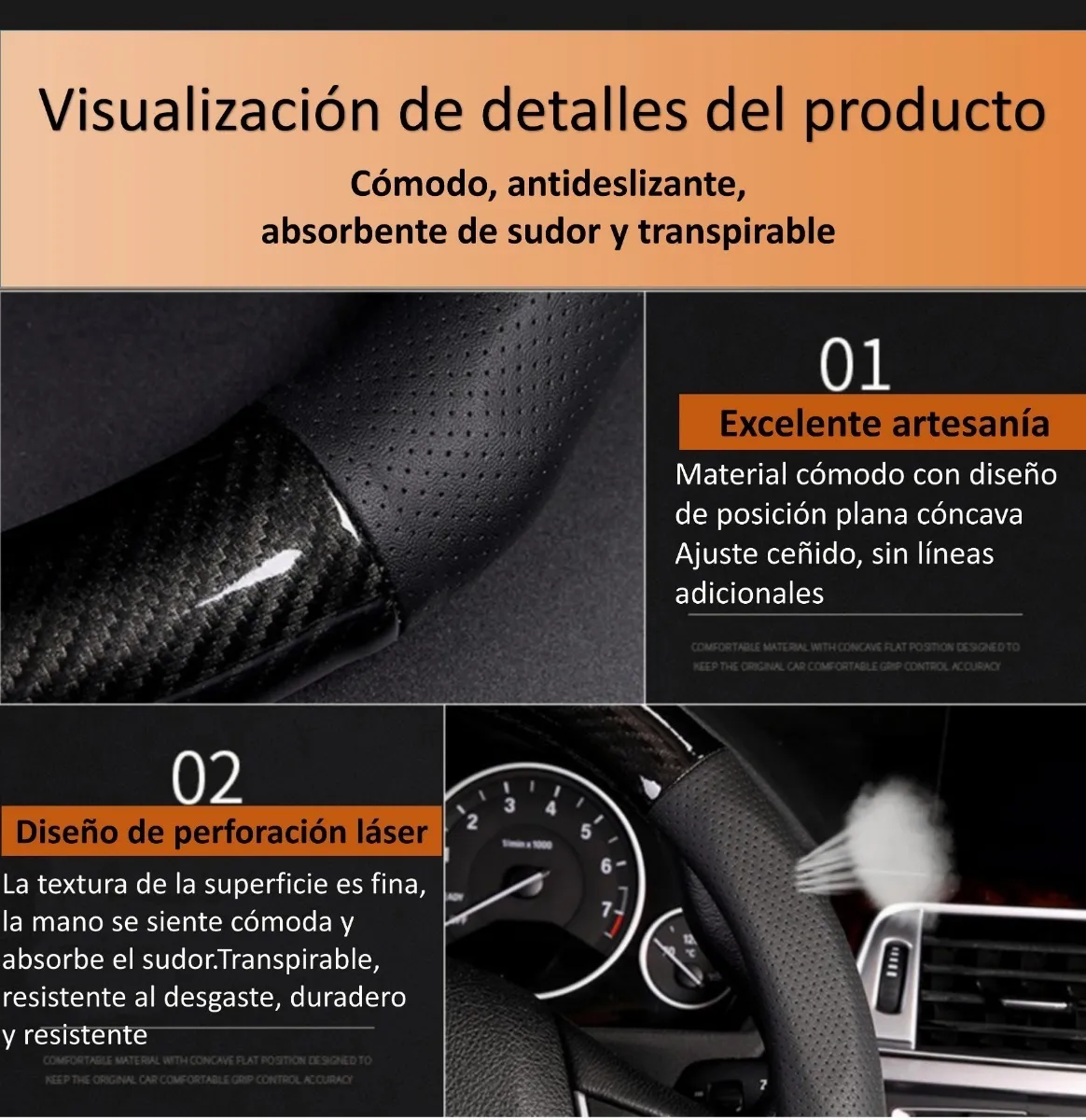 Foto 3 pulgar | Funda para Volante Malubero color Negro Fibra de Carbono Forma Redondo