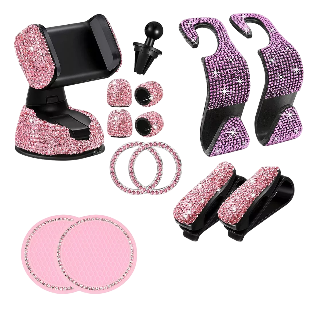 Foto 2 pulgar | Accesorios De Coche Brillantes Con Diamantes Para Mujer 13 Pcs Rosa