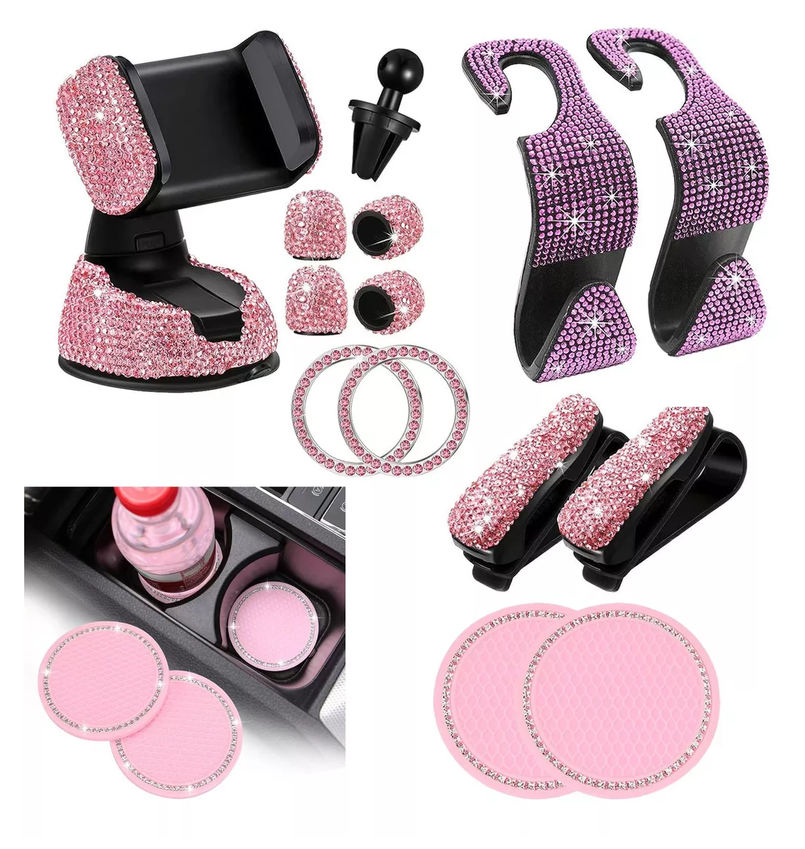 Foto 3 pulgar | Accesorios De Coche Brillantes Con Diamantes Para Mujer 13 Pcs Rosa