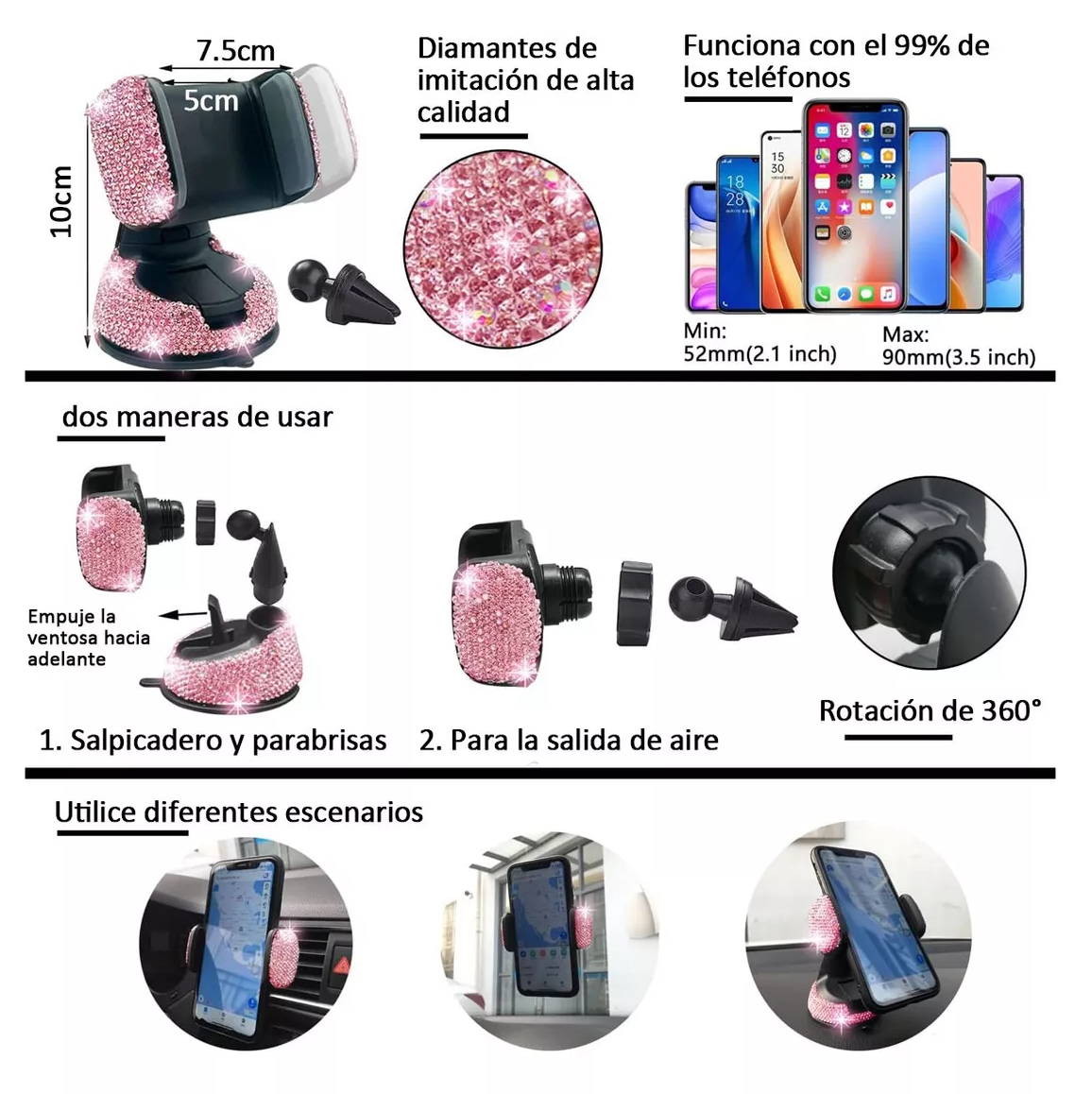 Foto 4 pulgar | Accesorios De Coche Brillantes Con Diamantes Para Mujer 13 Pcs Rosa