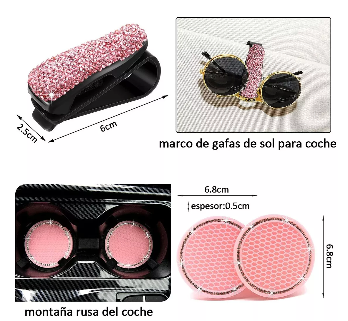 Foto 5 pulgar | Accesorios De Coche Brillantes Con Diamantes Para Mujer 13 Pcs Rosa