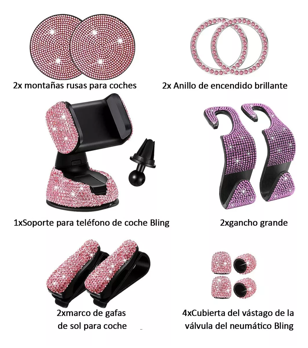 Foto 7 pulgar | Accesorios De Coche Brillantes Con Diamantes Para Mujer 13 Pcs Rosa