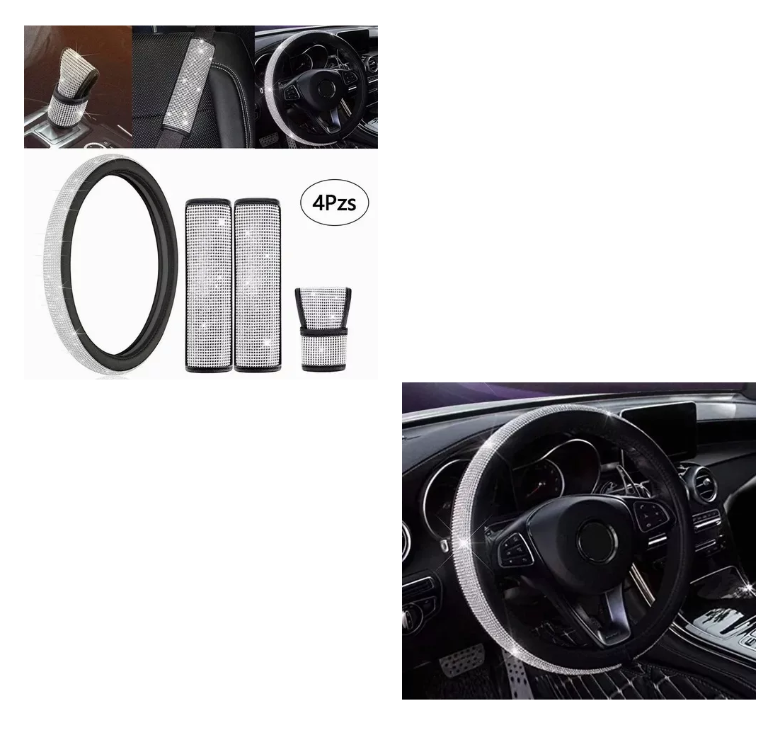 Foto 4 pulgar | Accesorios Para Coche Para Mujer Funda Volante Diamante (4 Pcs)