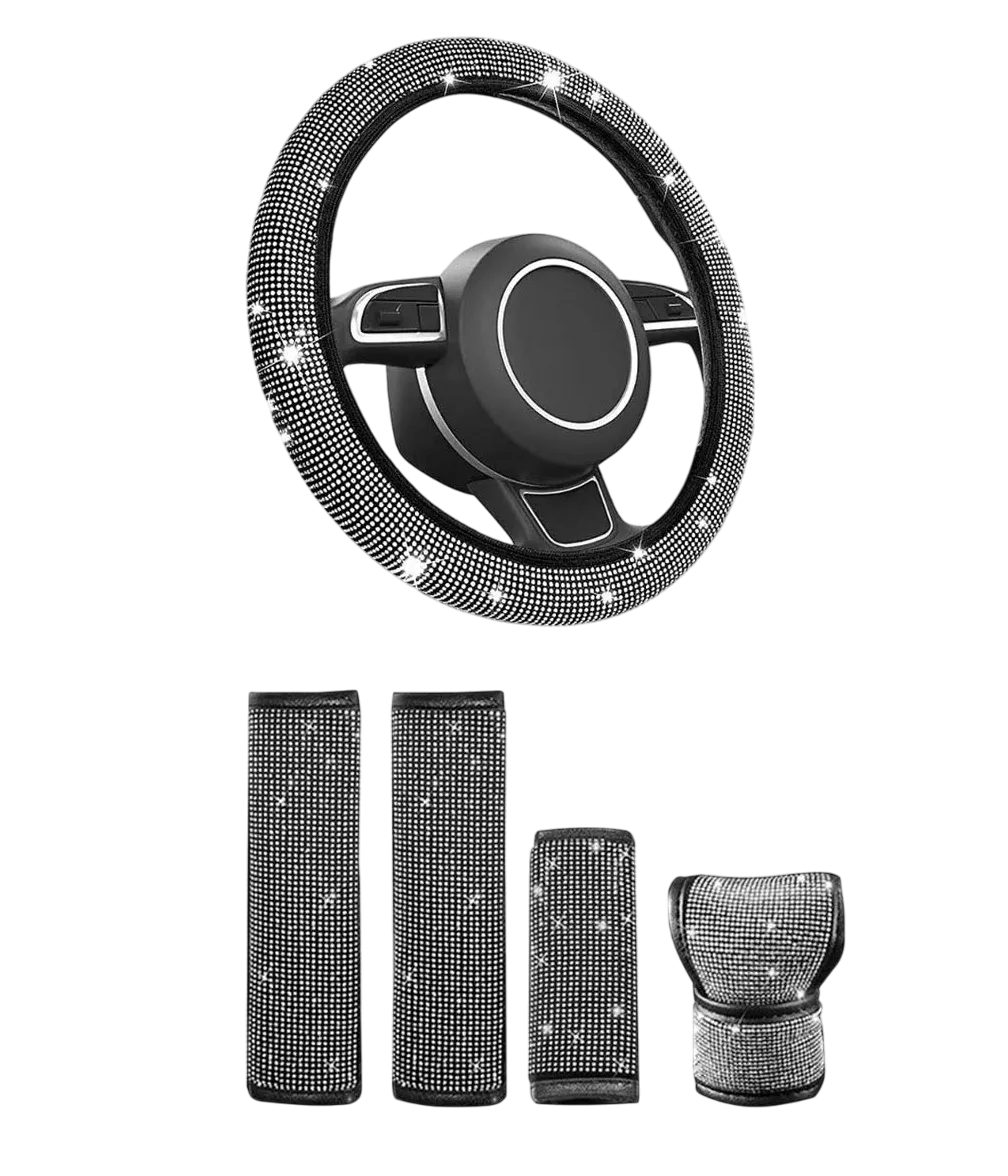 Foto 1 | Funda para Volante Brillos Diamantes 38 cm 5 Piezas Negro