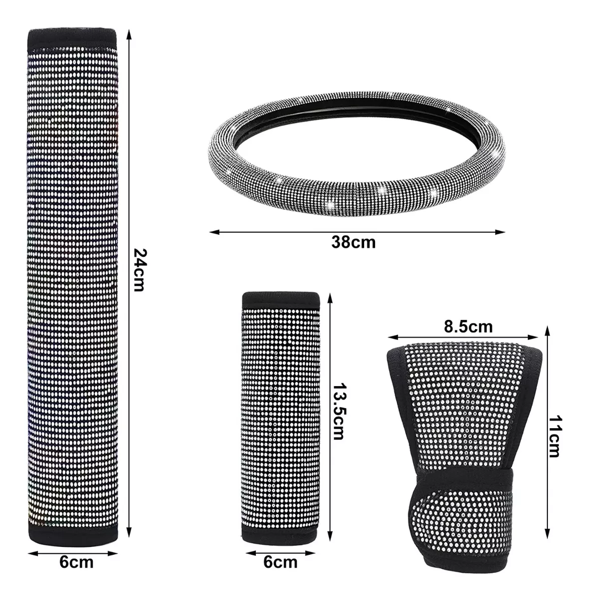 Foto 3 pulgar | Funda para Volante Brillos Diamantes 38 cm 5 Piezas Negro