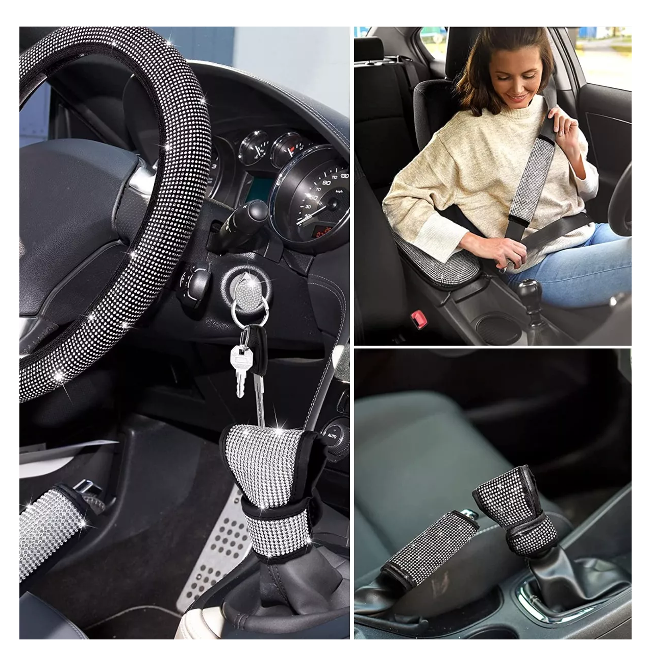 Foto 4 pulgar | Funda para Volante Brillos Diamantes 38 cm 5 Piezas Negro