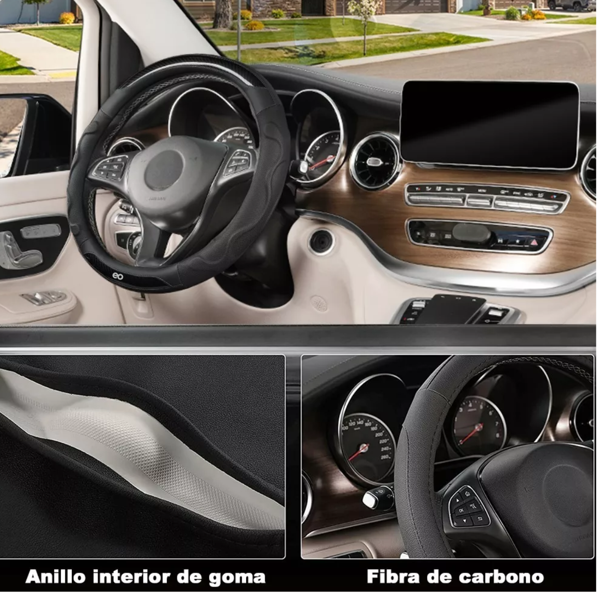 Foto 5 pulgar | Funda De Volante De Coche Clásica De Fibra De Carbono, 38 Cm Eo Safe Imports Esi-10252-1 Negro