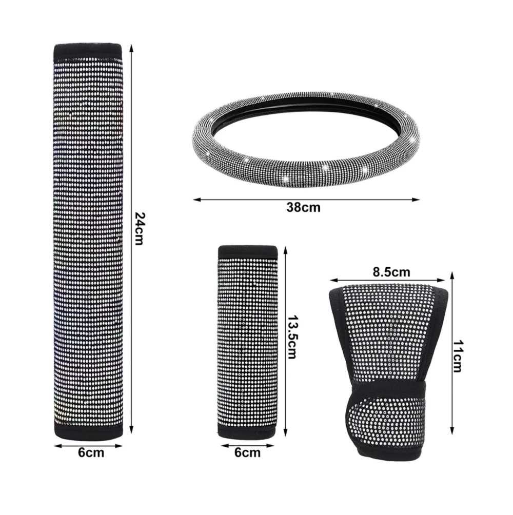 Foto 3 pulgar | Funda Para Volante Para Mujer Brillos Diamantes 38 Cm 5 Pcs, Belug Negro
