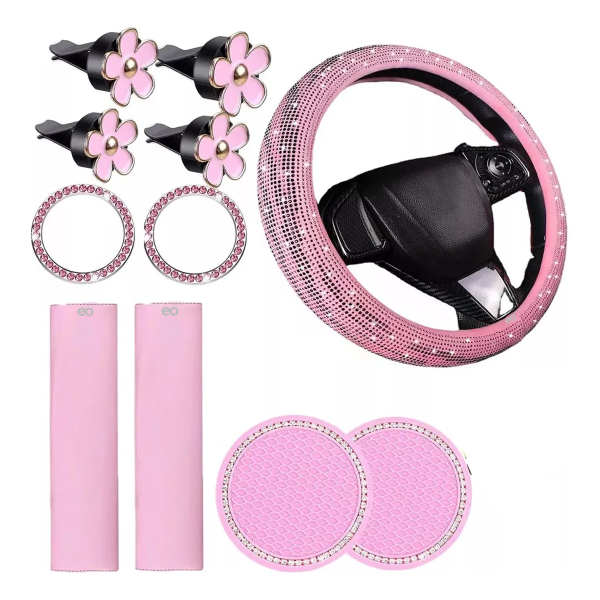 Foto 2 pulgar | Set Funda Protector Cubre Volantes Universal Diamante Mujer Eo Safe Imports Esi-19975 Rosa