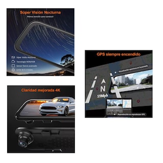Foto 3 | Retrovisor Con Camara Para Automovil 2160p Visión Nocturna, Y Tarjeta De 32 Gb Eo Safe Imports Esi-10271 Negro