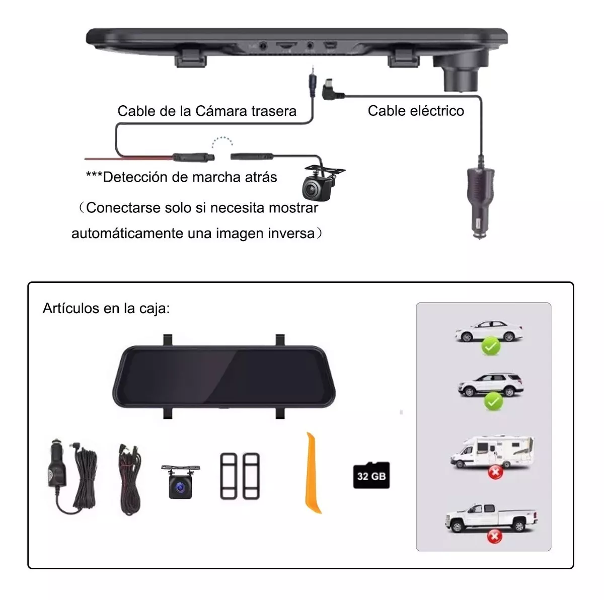 Foto 5 pulgar | Doble Camara Para Auto Pantalla Tactil Frontal Y Traser 32gb  Eo Safe Imports Esi-13825  Negro