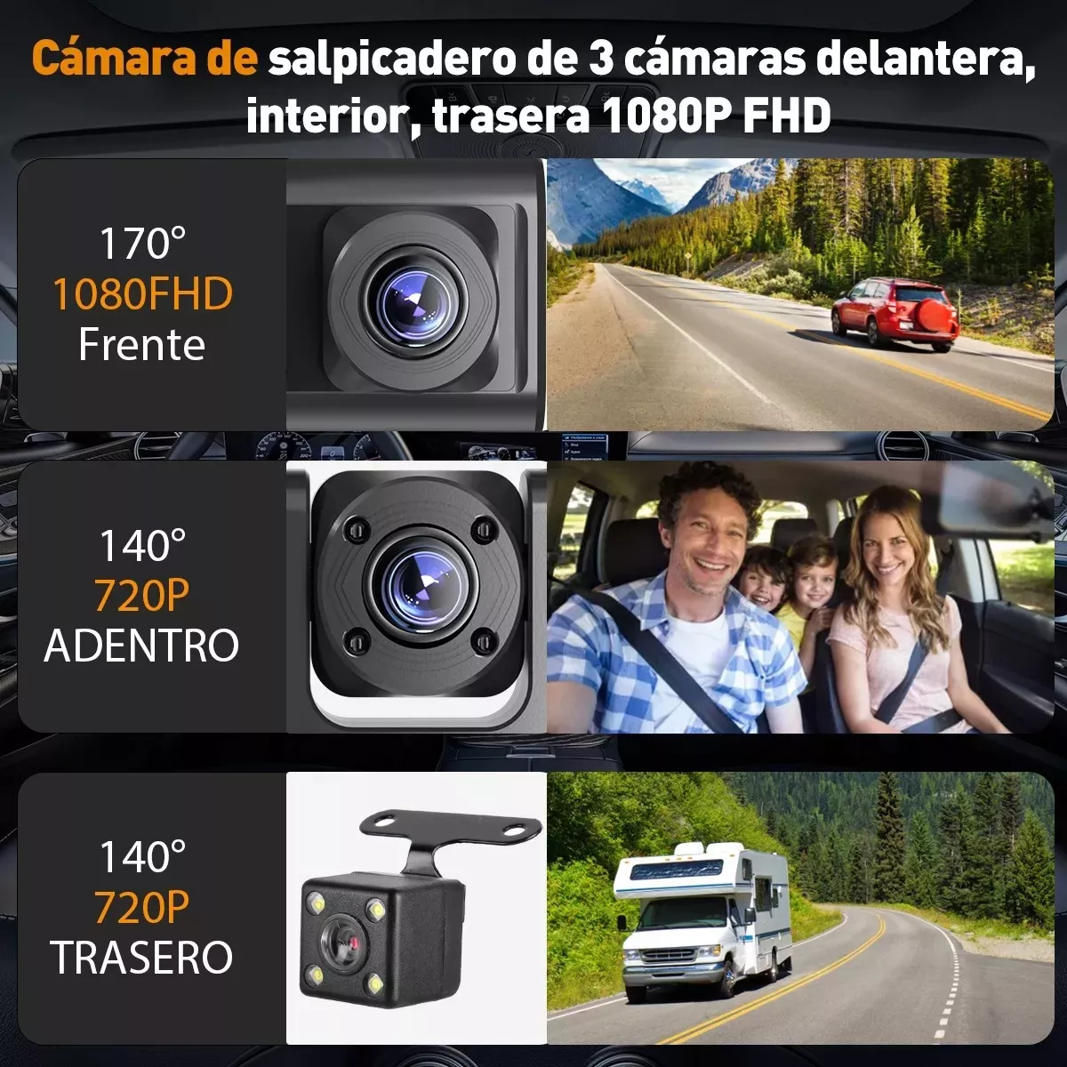 Foto 3 pulgar | Cámara Para Automóvil Hd 1080p Dashcamera 3 En 1 Con Audio  Eo Safe Imports Esi-13826 Negro