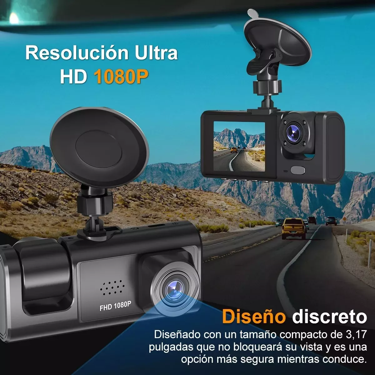 Foto 4 pulgar | Cámara Para Automóvil Hd 1080p Dashcamera 3 En 1 Con Audio  Eo Safe Imports Esi-13826 Negro