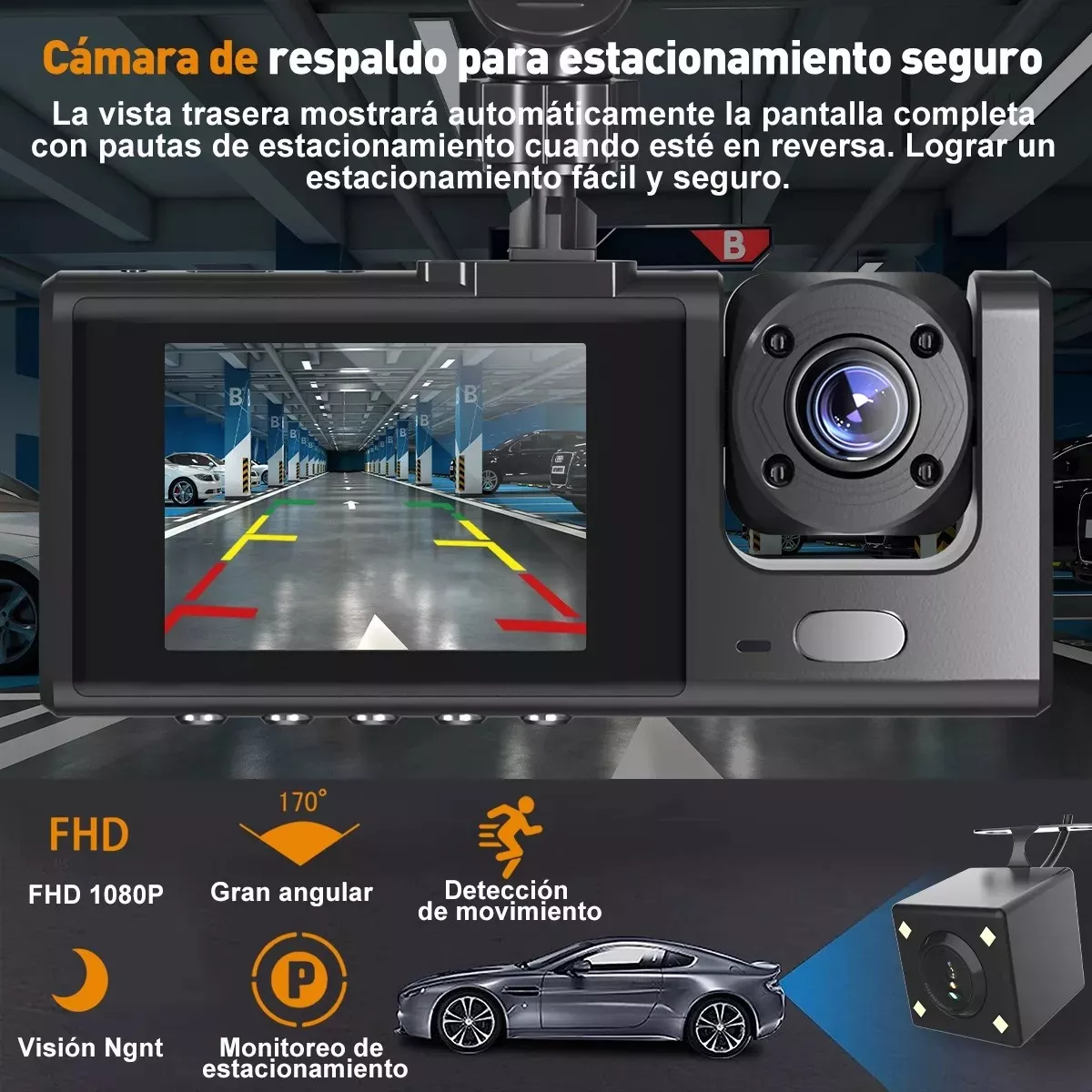 Foto 4 | Cámara Para Automóvil Hd 1080p Dashcamera 3 En 1 Con Audio  Eo Safe Imports Esi-13826 Negro