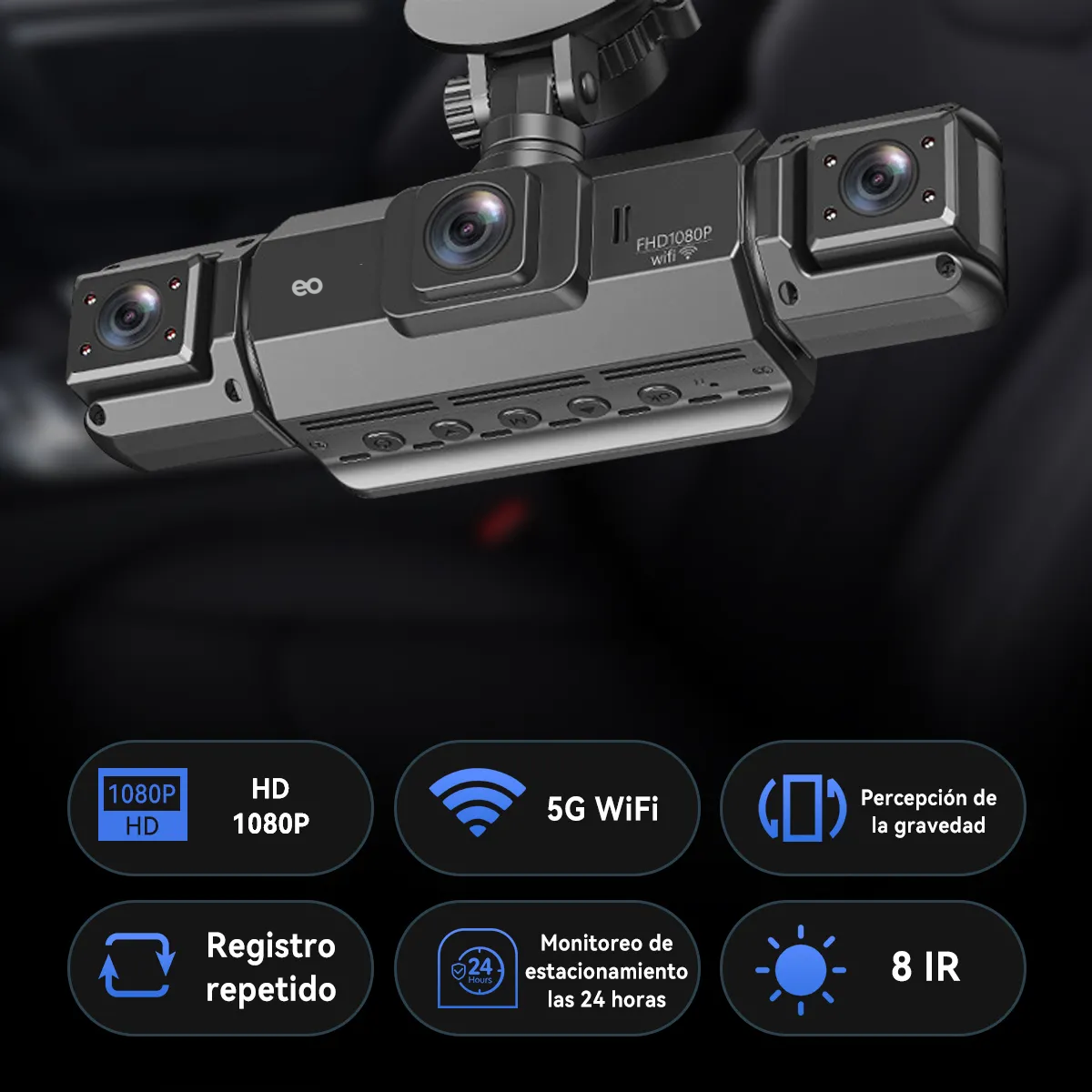 Foto 3 pulgar | Cámara Para Auto Dash Cam 4 Cámara Wifi Eo Safe Imports Esi-19715 Gris