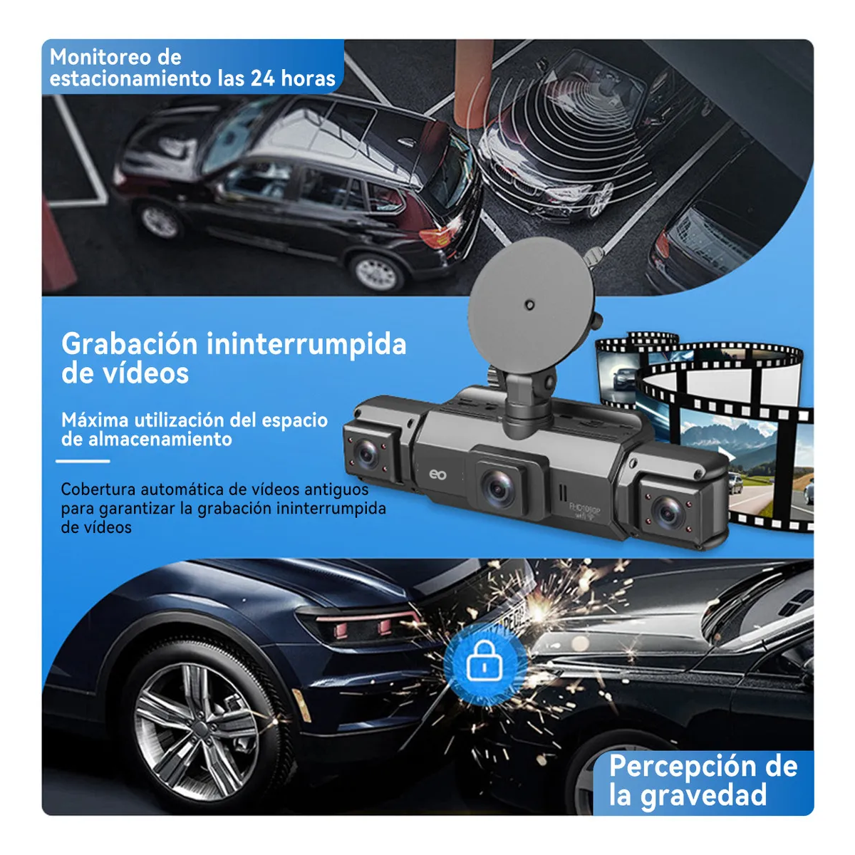 Foto 4 | Cámara Para Auto Dash Cam 4 Cámara Wifi Eo Safe Imports Esi-19715 Gris