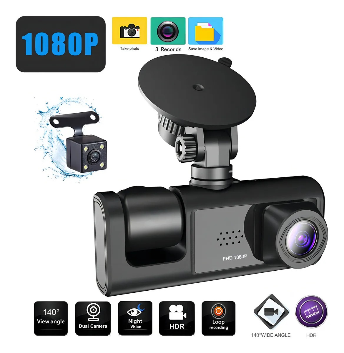 Foto 4 pulgar | Dash-cam Con 3 Camaras Para Automovil Interior Y Exterior Hd 1080 Con Soporte