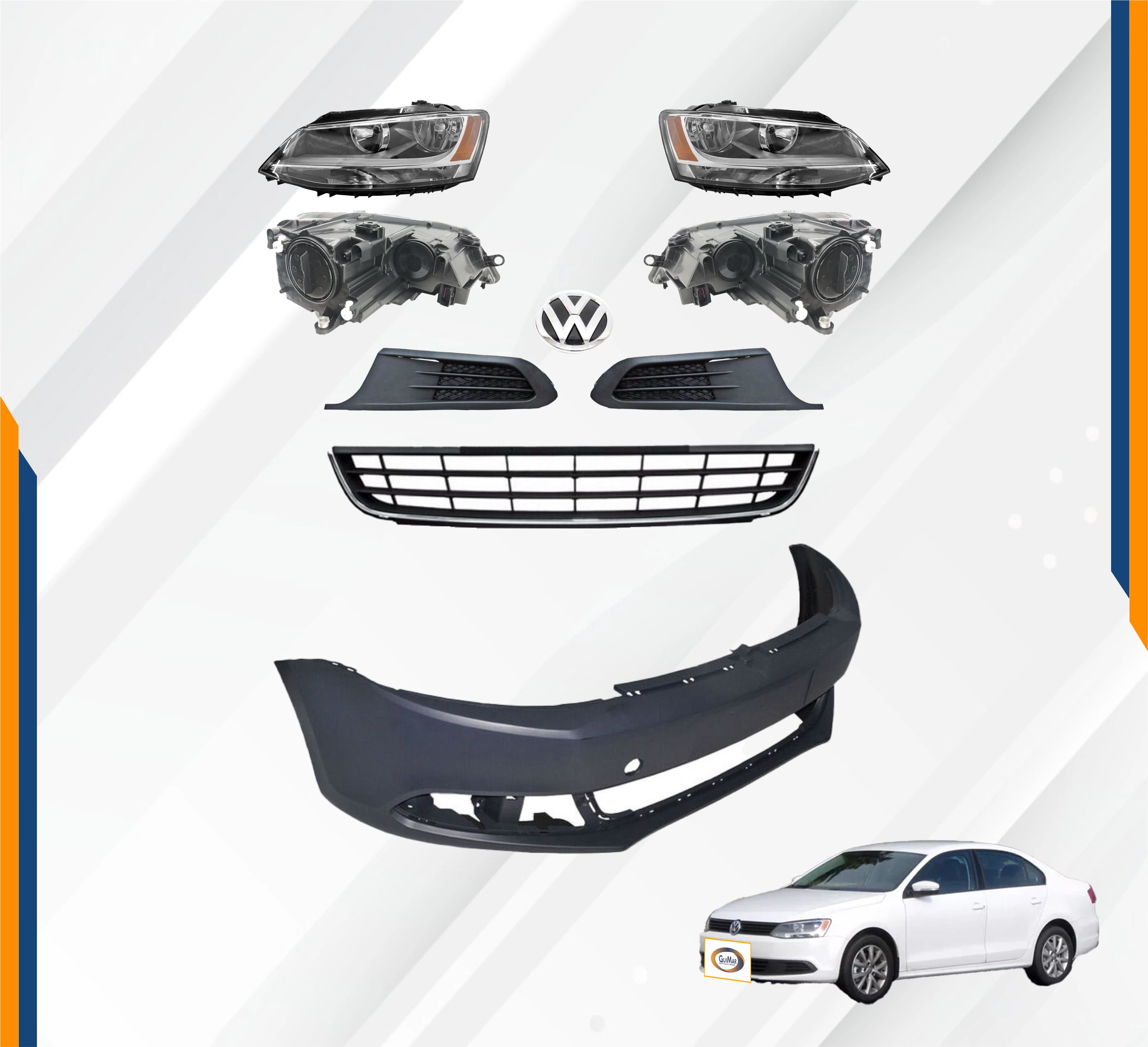 Foto 3 pulgar | Fascia Delantera Jetta Mk6 11 12 13 14 Con Faros Y Rejillas