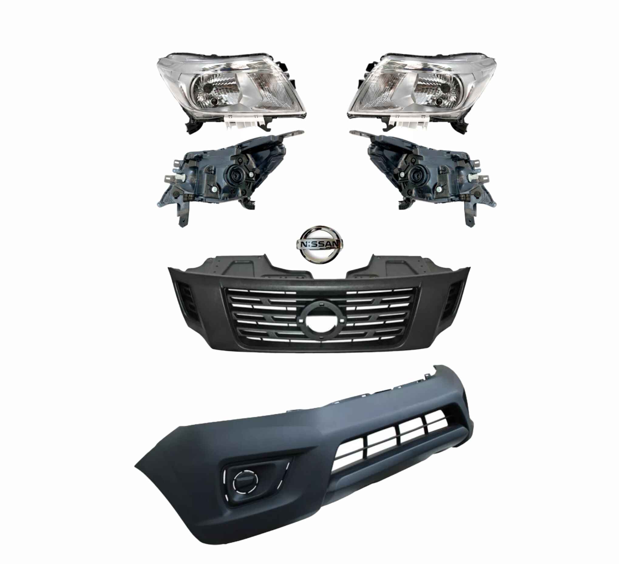 Fascia Np300 Con Faros Cromo Y Parrilla Gris