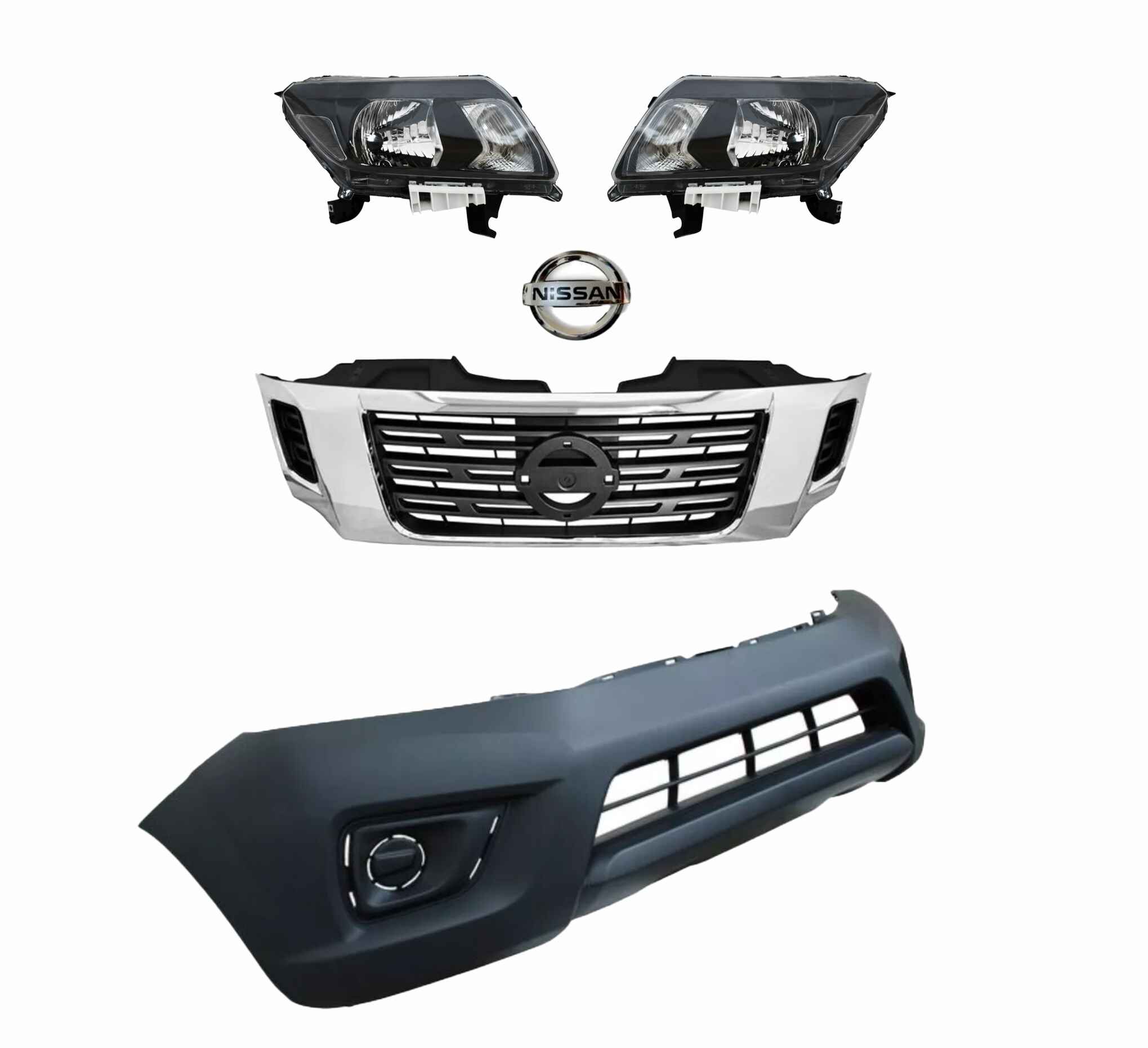 Fascia Np300 Con Faros Negro Y Parrilla Cromo