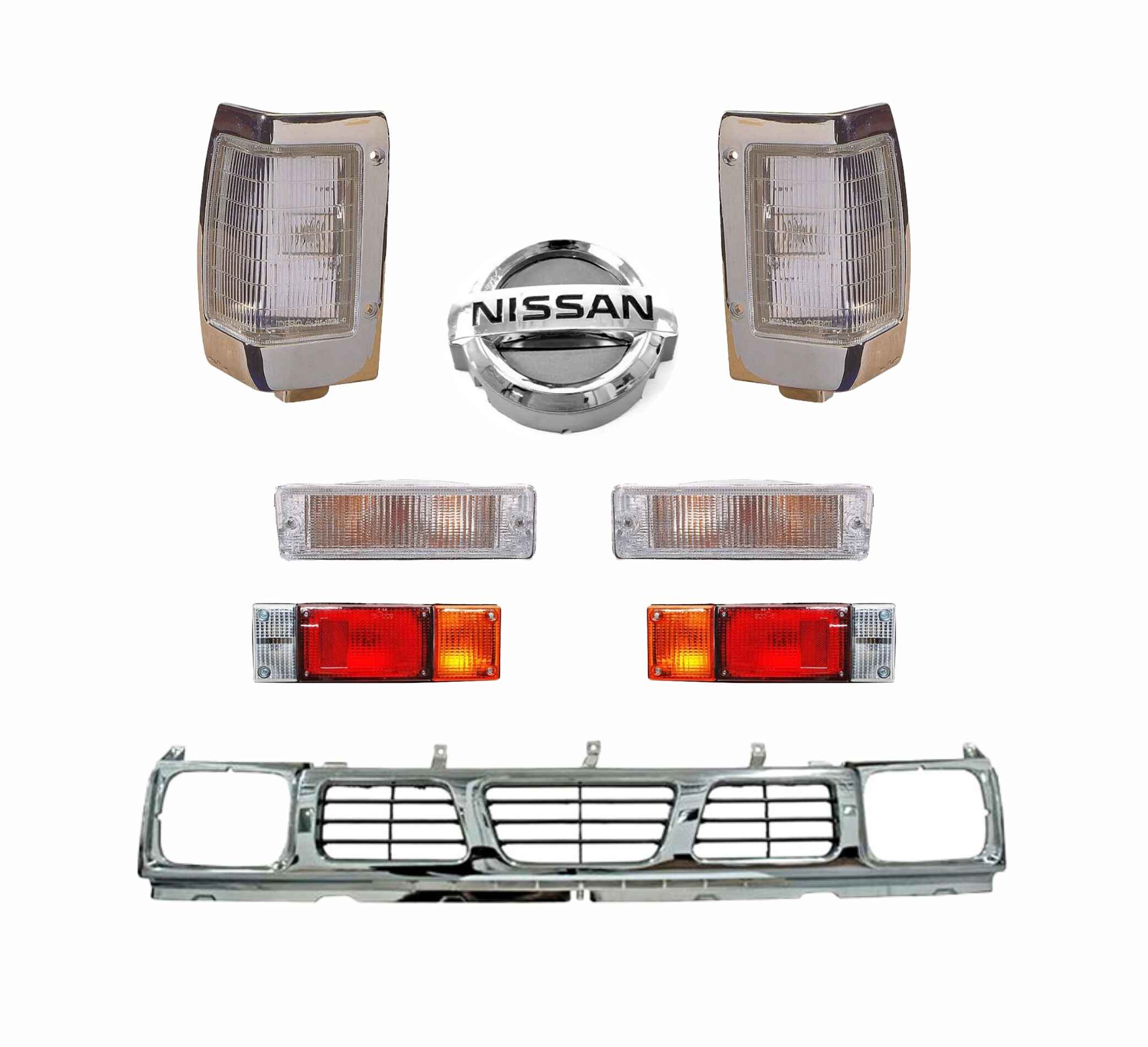 Parrilla Nissan D21 Cromada Estaquitas Con Cuartos Bco Y Calaveras