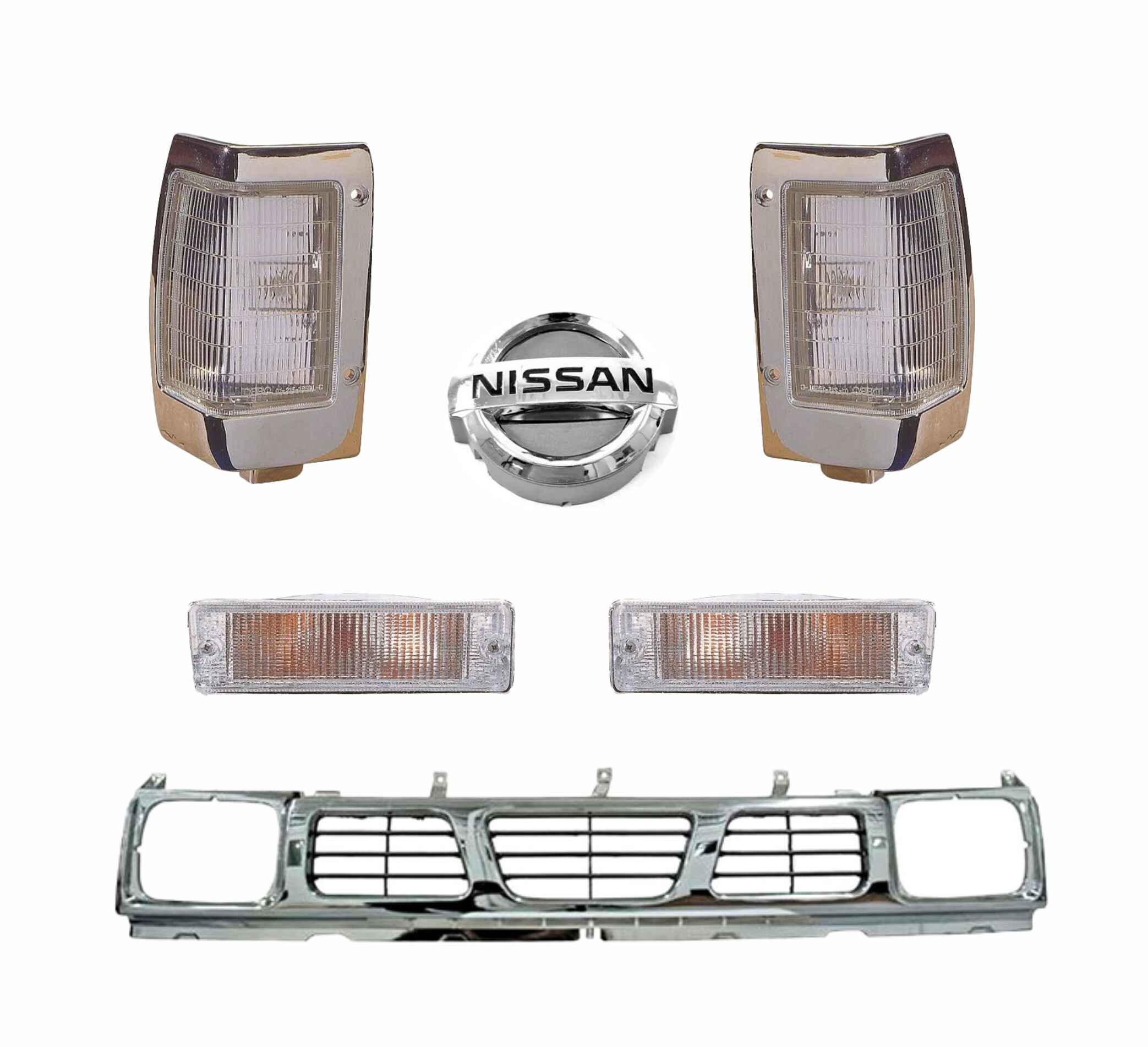 Parrilla Nissan D21 Cromada Con Cuartos Blancos Y Logo