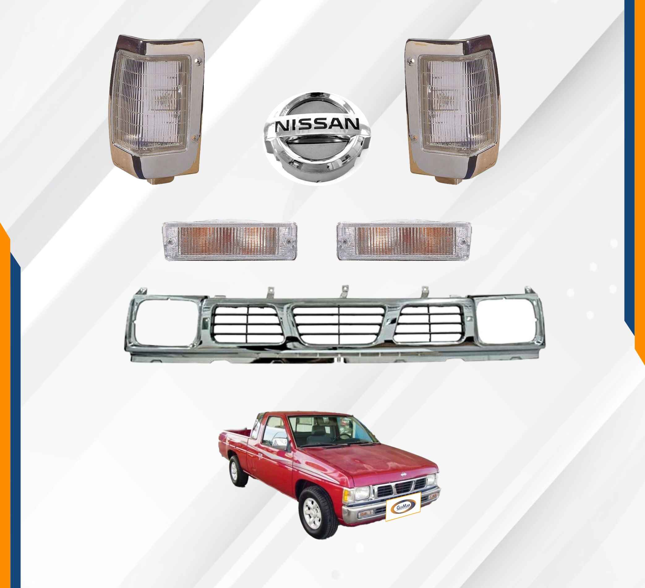 Foto 3 pulgar | Parrilla Nissan D21 Cromada Con Cuartos Blancos Y Logo
