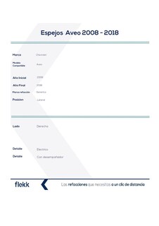 Foto 2 | Espejo Derecha Chevrolet Aveo 2008-2018
