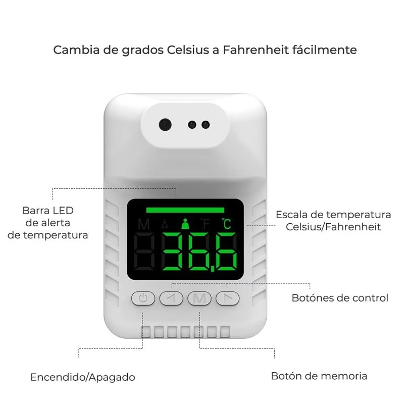 Foto 4 | Termómetro de Pared Infrarrojo Digital Alarma sin Contacto